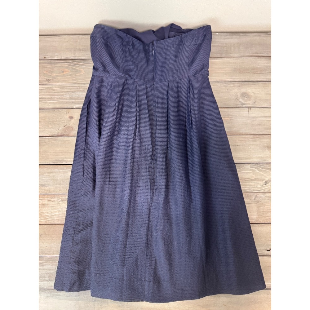 J.Crew Navy Blue Silk Cotton Ribbed Strapless Cocktail Dress Size 4 - Picture 3 of 10